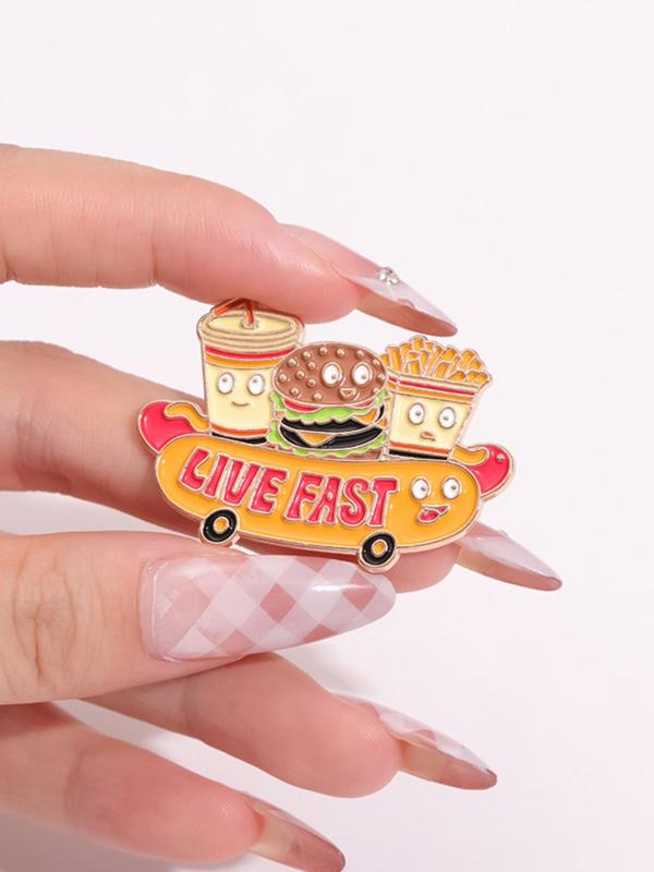 Cartoon Food Design Brooch, Cute Hamburger Fries Brooch, Enamel Pin Suitable for Backpacks, Jeans, Scarves, Hats Decoration, Trendy All-match & Exquisite Brooch for Birthday Gift