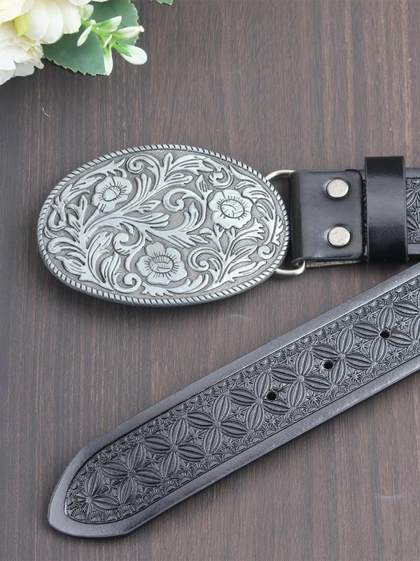 Western Cow Head Decor Pu Buckle Belt, Fashionable Vintage Style Belt for Men & Women, Casual Waistband for Jeans Trousers