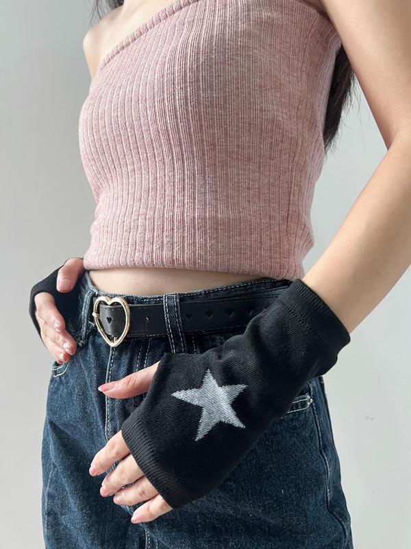 Women's Star & Heart Pattern Knitted Gloves, Punk Gloves for Cosplay, Y2k Style Fashion Accessories for Daily Wear