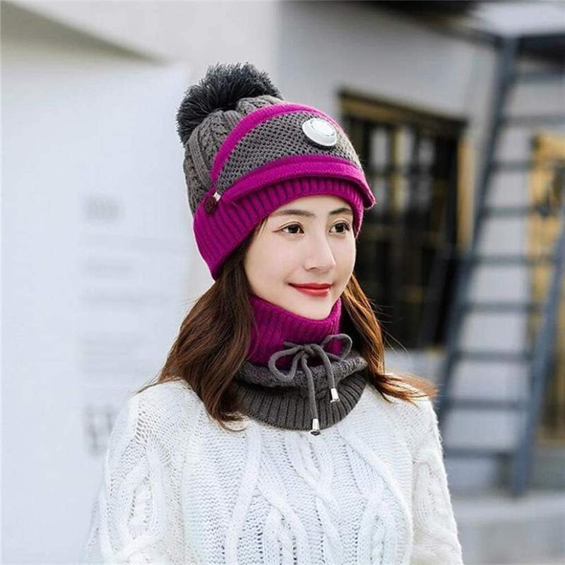 Women's Winter Hat Set with Warm Face Mask and Neck Scarf - Fashionable and Thickened