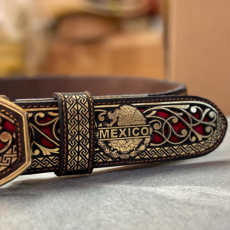 BELT MEXICO ORO FONDO ROJO