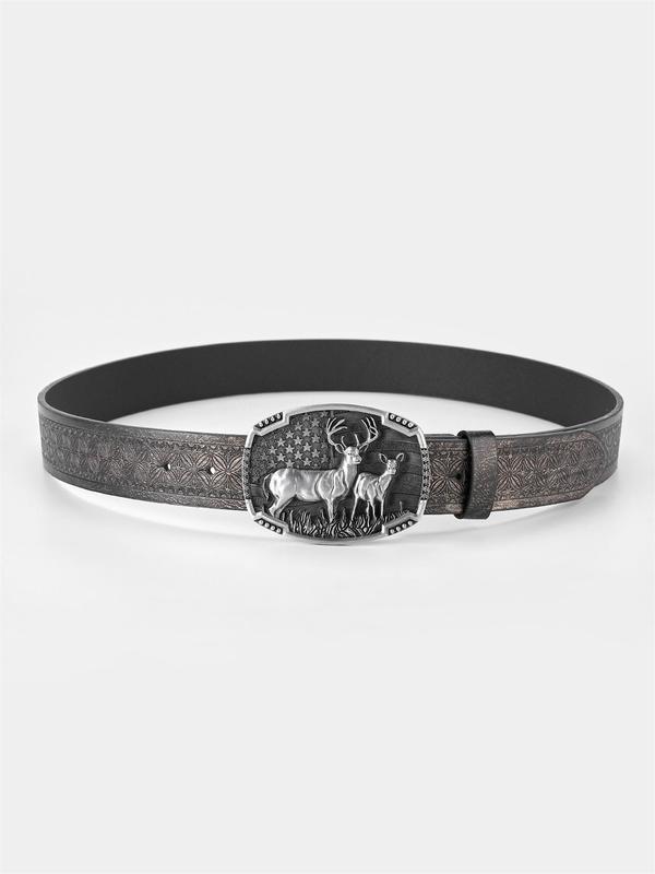 Animal Pattern Buckle Western Belt, Vintage Western Belt for Men & Women, Fashion Accessories for Daily Wear, Gift for Boyfriend