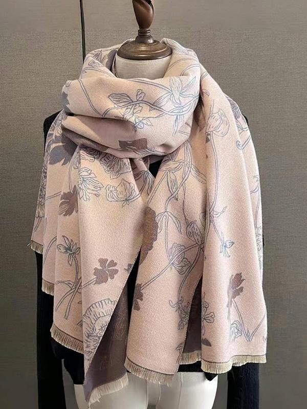 Floral Pattern Shawl, Boho Style Soft Comfortable Scarf for Women, Fashion Warm Shawl for Fall & Winter, Casual Versatile Scarf for Daily Wear