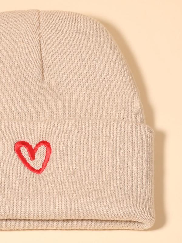 Fashion Heart Embroidered Beanie Hat As Gift, Casual Knit Hat for Fall & Winter, Fashion Accessories for Both Men & Women, Gifts for Girlfriends and Boyfriends