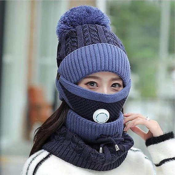 Women's Winter Hat Set with Warm Face Mask and Neck Scarf - Fashionable and Thickened