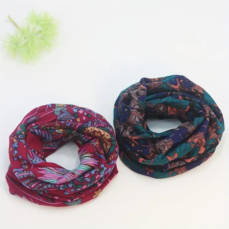 Boho Style Vintage Print Scarf, 2 Counts set Warm Elastic Neck Gaiter, Windproof Neck Warmer for Women & Men, Sports & Outdoor Accessories, Christmas Gift