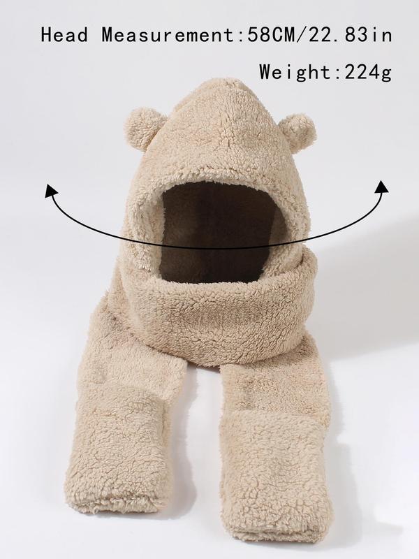 Cute Cartoon Bear Ear Design Scarf Hat As Gift for Girlfriend, Plush Warm Fitted Hat for Fall & Winter, Multifunctional Windproof Ski Clothing Accessories