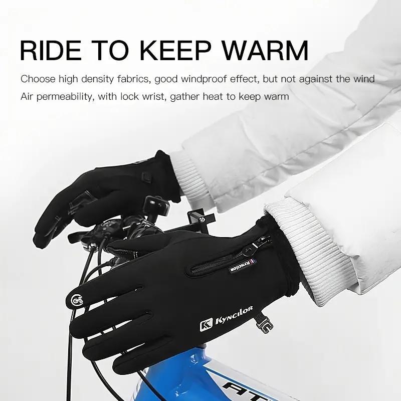 Winter Sports Touchscreen Gloves, Warm Water-resistant Windproof Outdoor Sports Gloves with Zip Closure, Anti-lost Buckle, and Elastic Wrist for Skiing, Cycling