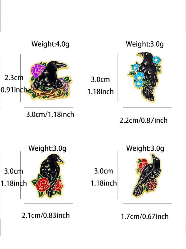 Cute Cartoon Raven & Flower Design Brooch As Gift, Animal & Flower Decor Clothes Brooch, Fashion Kawaii Accessories for Boyfriend & Girlfriend