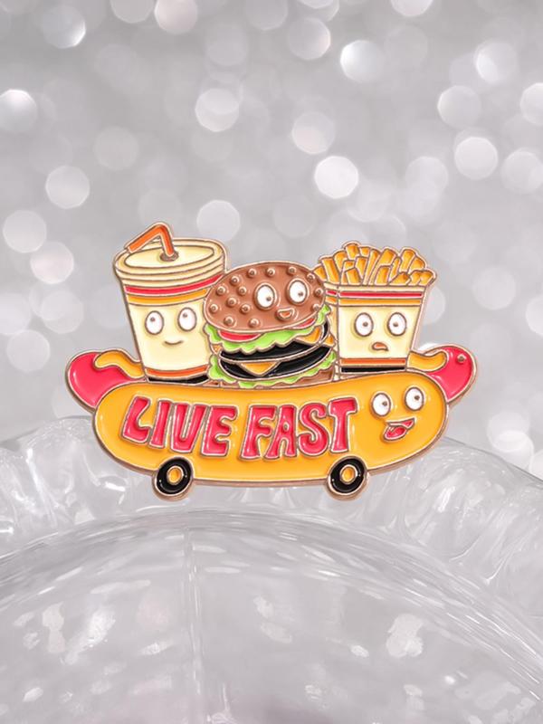 Cartoon Food Design Brooch, Cute Hamburger Fries Brooch, Enamel Pin Suitable for Backpacks, Jeans, Scarves, Hats Decoration, Trendy All-match & Exquisite Brooch for Birthday Gift