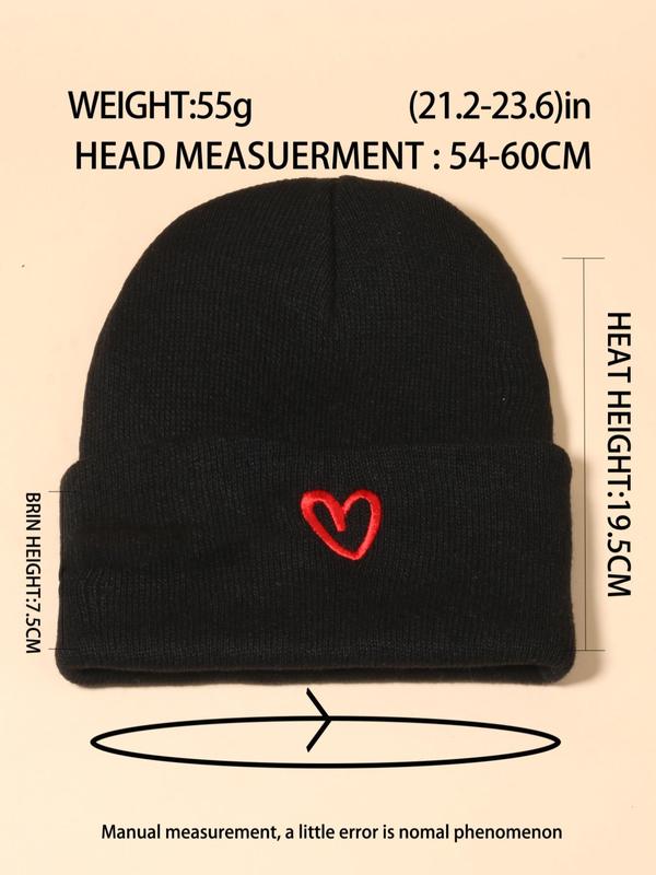 Fashion Heart Embroidered Beanie Hat As Gift, Casual Knit Hat for Fall & Winter, Fashion Accessories for Both Men & Women, Gifts for Girlfriends and Boyfriends