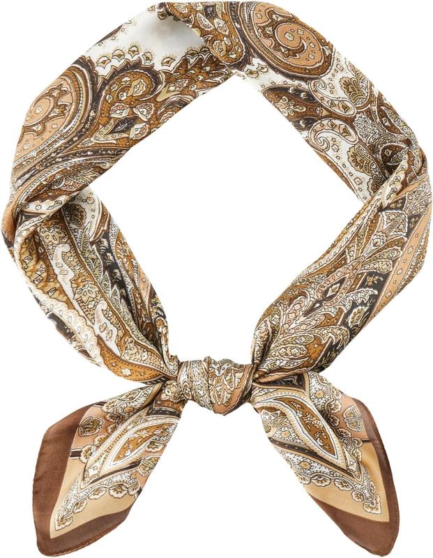 Vintage Silk Feel Square Scarf for Men Satin Bandana Tiny Medallion Print Neckerchief Geometry  Scarf