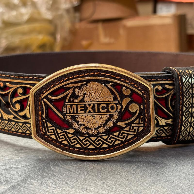 BELT MEXICO ORO FONDO ROJO