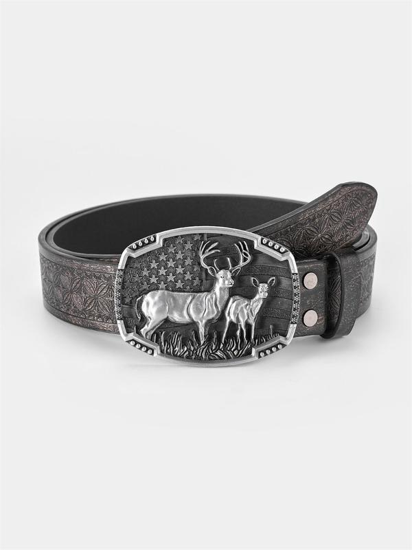 Animal Pattern Buckle Western Belt, Vintage Western Belt for Men & Women, Fashion Accessories for Daily Wear, Gift for Boyfriend