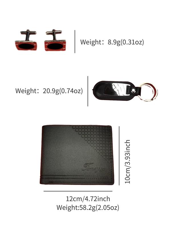 Business Style Accessories Set As Gift, Trendy Wristwatch & Short Wallet & Pen & Toggle Cufflinks & Car Keychain, Chic Accessories Set As Gift