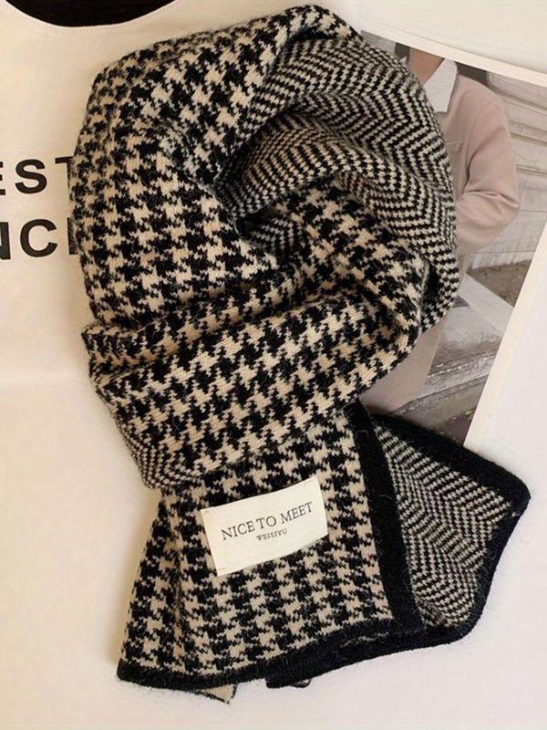 Houndstooth Pattern Scarf, Casual Soft Warm Thickened Shawl for Fall & Winter, Fashion Accessories for Women & Men