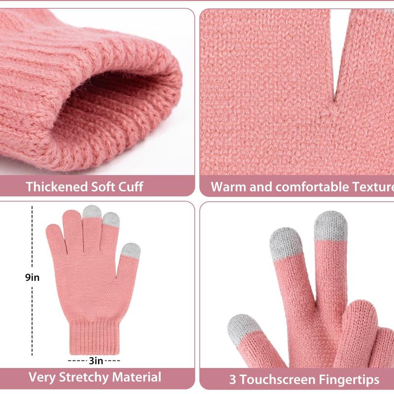 3 Pieces Women Winter Hat Gloves Scarf Set, Soft Warm Thick Touch Screen Knitted Pink