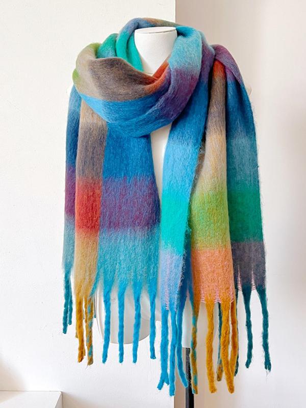 Colorblock Tassel Decor Scarf, Casual Soft Warm Shawl for Fall & Winter, Fashion Accessories for Women & Men