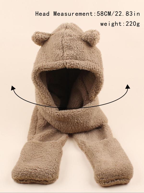 Cute Cartoon Bear Ear Design Scarf Hat As Gift for Girlfriend, Plush Warm Fitted Hat for Fall & Winter, Multifunctional Windproof Ski Clothing Accessories