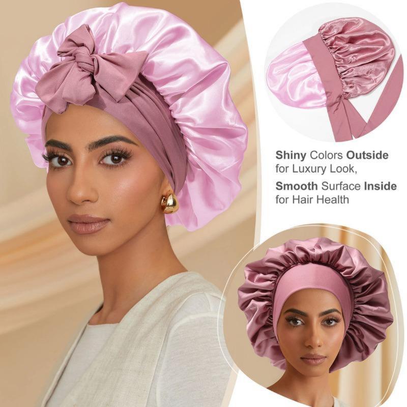 AWAYTR Satin Bonnet Silk Like Bonnets for Sleeping Sleep Cap Double Layer Hair Care Bonnet with Elastic Tie Band for Curly Hair Night Cap