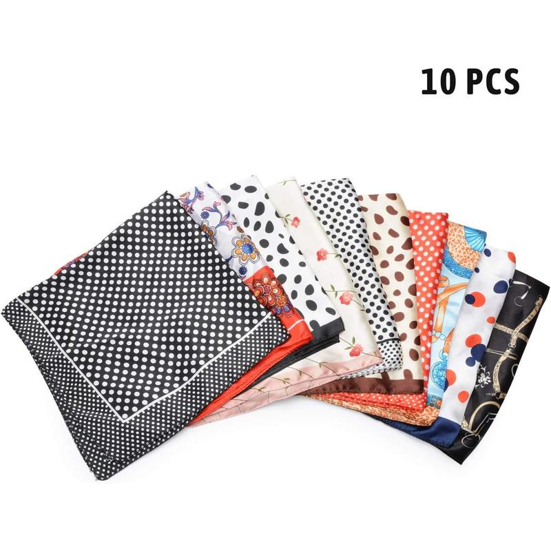 10 count Mixed Set Scarf 20 inch x 20 inch,Fashion Square Satin Neck Scarf Head scarf for Women Hair Scarf Bundle