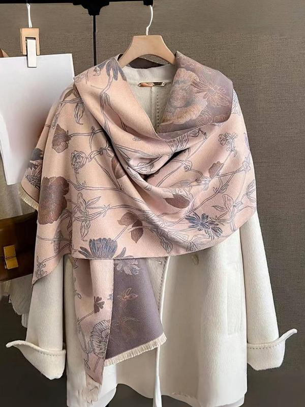 Floral Pattern Shawl, Boho Style Soft Comfortable Scarf for Women, Fashion Warm Shawl for Fall & Winter, Casual Versatile Scarf for Daily Wear