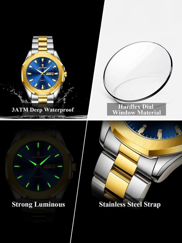 Men's Business Fashion Waterproof Luminous Quartz Watch, Fashion Watch for Party, Daily Clothing Decor, Trendy All-match & Exquisite Watch for Birthday Gift with Box