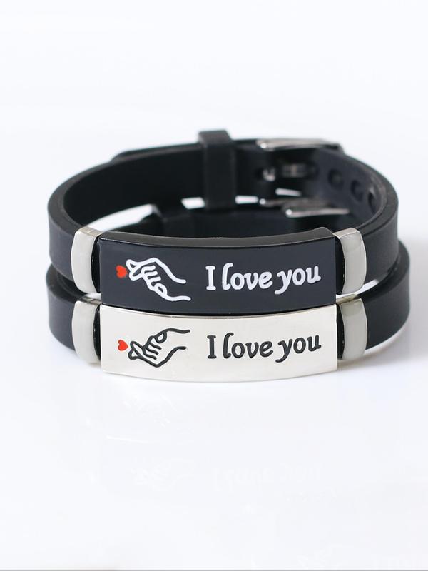 Couple Luminous Silicone Bracelet, Cute Heart & Letters Pattern Bracelet for Women & Men, Fashion Accessories for Party, Daily Clothing Decor