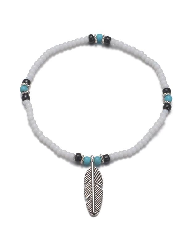 Boho Style Feather Charm Turquoise Texture Decorated Anklet, Fashion Jewelry for Party & Daily Decor, Trendy All-match & Exquisite Jewelry for Birthday Gift