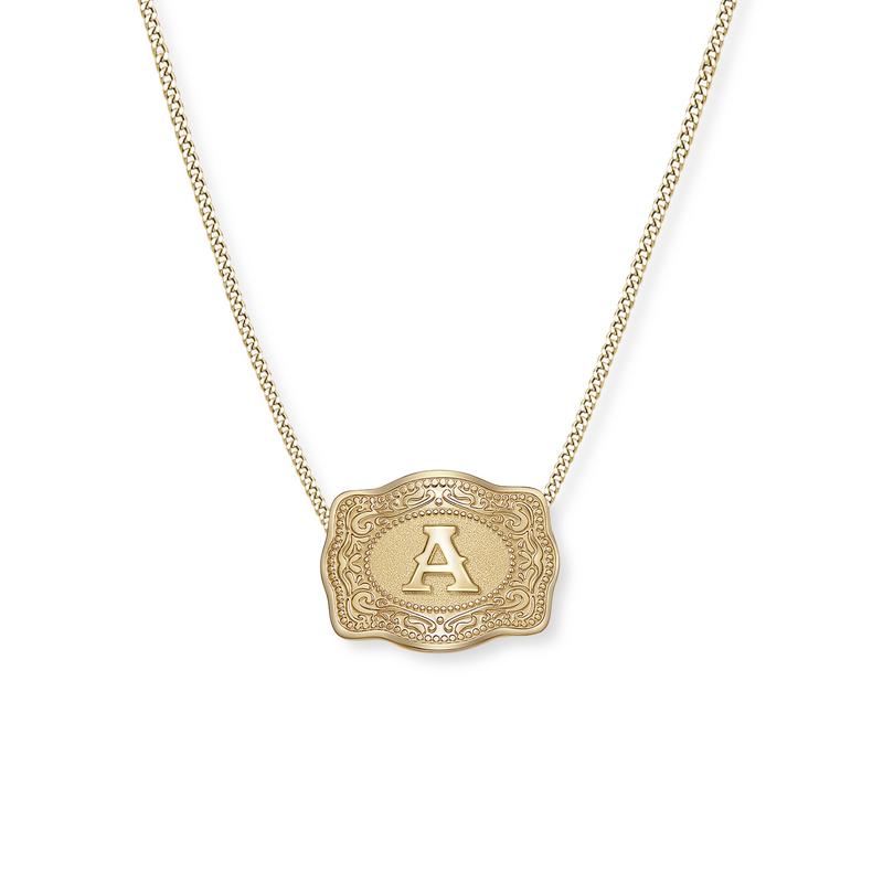 Mini Belt Buckle Necklace (Initial) - Gold