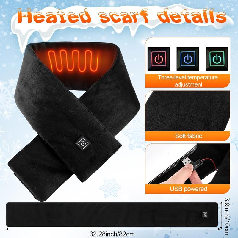 3 count USB Heated Hat Scarf Gloves Set Heated Gloves for Men Women Black Heated Beanie Winter Heating Scarf Touchscreen Gloves for Outdoor Sports Cycling Skiing Camping Winter Gift