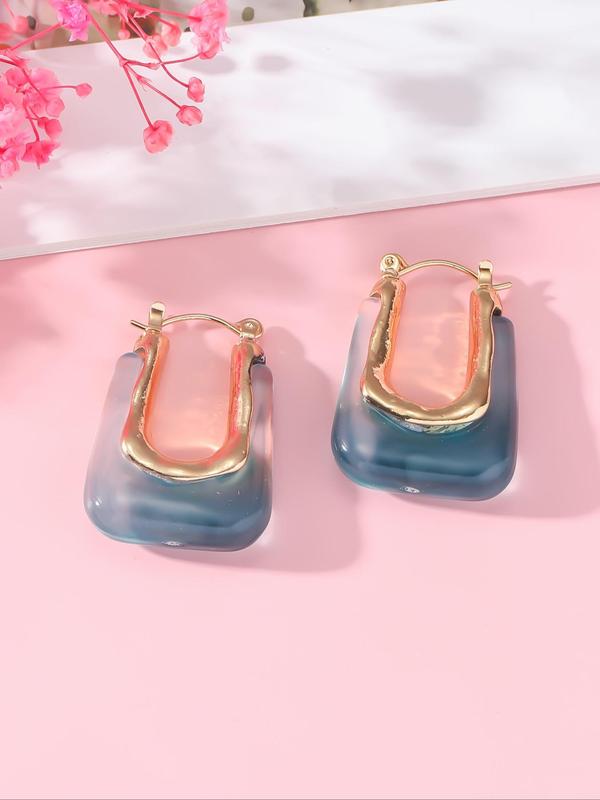 Simple Fall Hollow Out U Shape Vintage Hoop Earrings for Women, 2024 New Trendy Resin Hoop Ear Piercing Jewelry, Ideal Fashion Jewelry Gift for Women, Cute Women Accessories