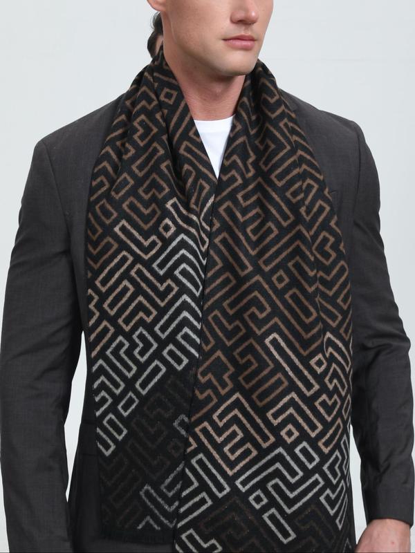 Men's Geometric Pattern Tassel Design Scarf, 2024 New Style Casual Soft Warm Shawl for Fall & Winter, Fashion Accessories for Men Dainty Gift for Your Love