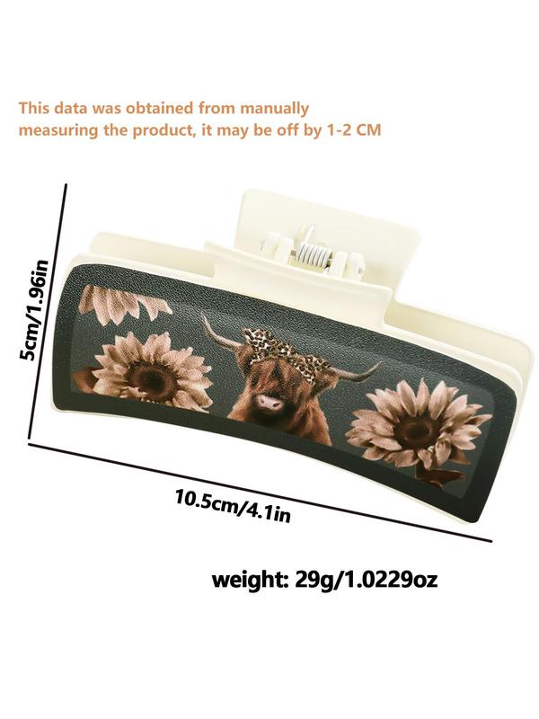 Vintage Sunflower & Cow Print Hair Claws As Gift, 3pcs Fashion Hair Accessories for Women & Girls, Ideas Valentine Gifts, Casual Versatile Hair Accessories for Daily Wear