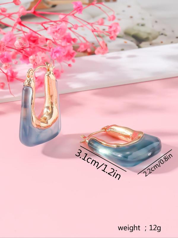 Simple Fall Hollow Out U Shape Vintage Hoop Earrings for Women, 2024 New Trendy Resin Hoop Ear Piercing Jewelry, Ideal Fashion Jewelry Gift for Women, Cute Women Accessories