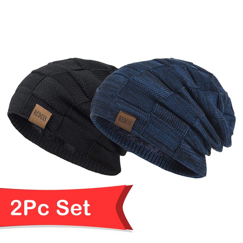 2PCS Beanie Hat for Men and Women Winter Warm Hats Knit Slouchy Thick Skull Cap warm hat winter hat