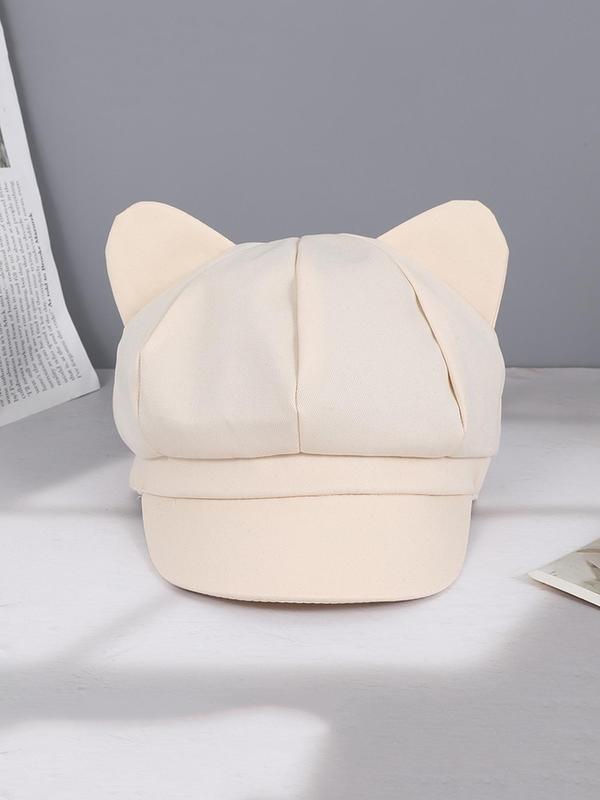 Women's Cute Cat Ear Design Baker Boy Cap, Casual Trendy Adjustable Hat for Women, Fashionable Hat for Fall & Winter for Women & Girls