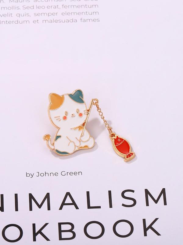 Cute Cartoon Fishing Cat Design Brooch Pin, Clothes Accessories for Women & Men, Kawaii Enamel Pin Suitable for Bag, Backpack, Scarf, Fixed Buckle Alloy Jewelry for Gift