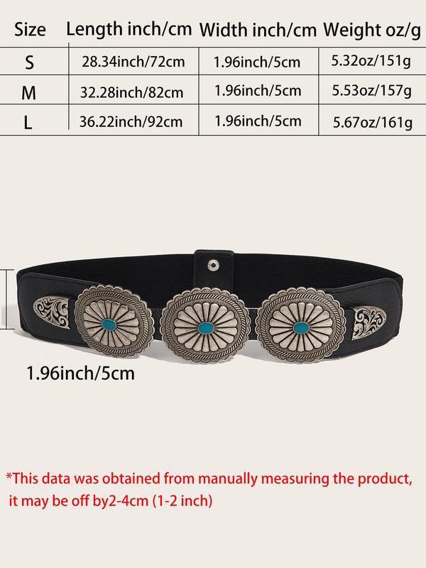 Women's Ethnic Pattern Western Belt, Boho Style Turquoise Decorated Oval Design Belt for Women, Fashion Accessories for Daily Wear