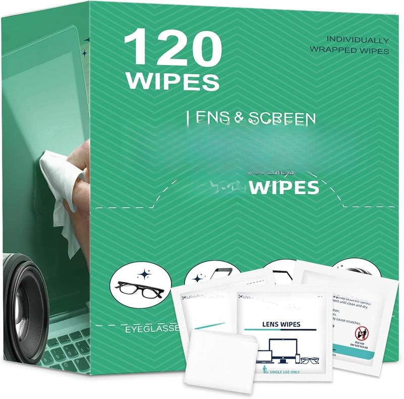 120 Count Lens Wipes for Eyeglasses, Pre-Moistened & Individually Wrapped Eyeglass Wipes, Lens Cleaning Wipes for Eyeglasses, Sunglasses, Goggles and Camera Lens