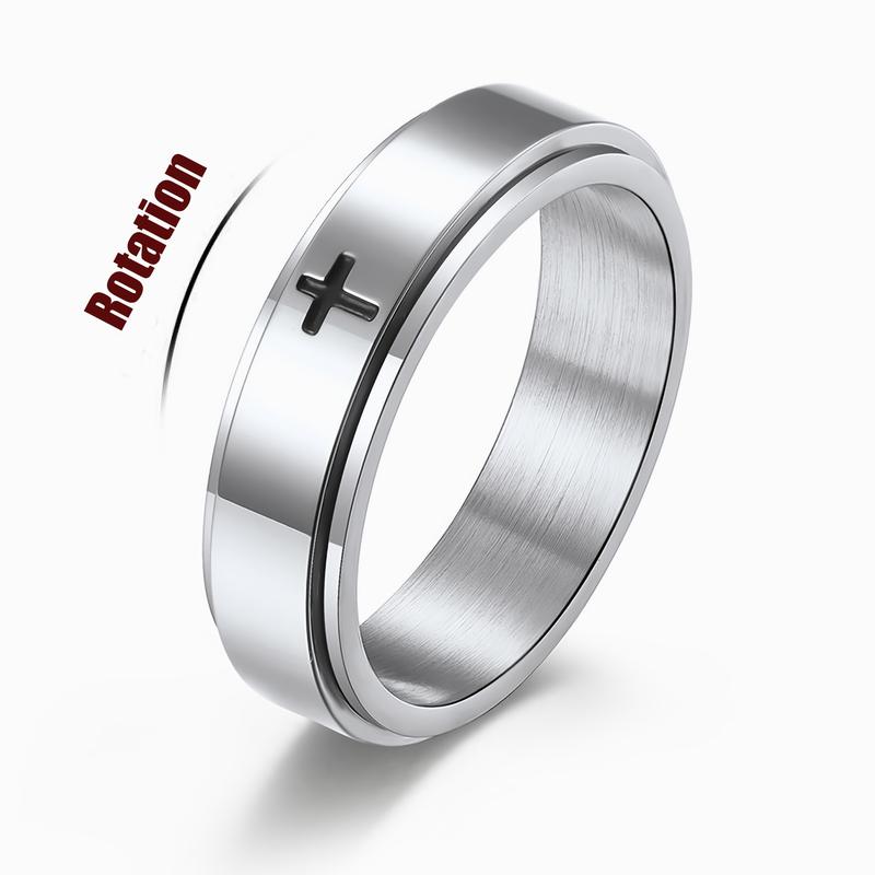 Anxiety Spinner Cross Ring for Men Titanium Stainless Steel Rotating Fidget Ring for Women