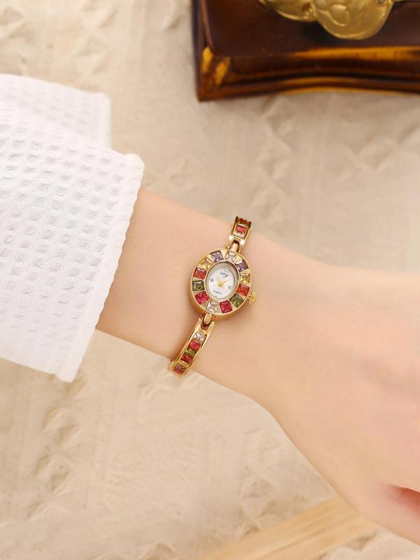 Women's Elegant Rhinestone Decorated Quartz Watch, Exquisite Trendy Wristwatch, Fashionable Watch for Women As Gift without Box