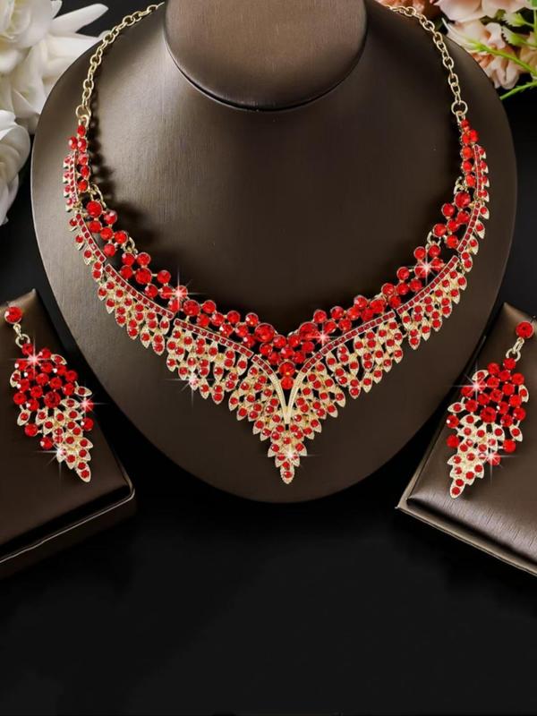 Women's Elegant Rhinestone Decorated Jewelry Set, Exquisite Trendy Pendant Necklace & Dangle Earrings, Chic Jewelry Set for Party & Wedding Decor