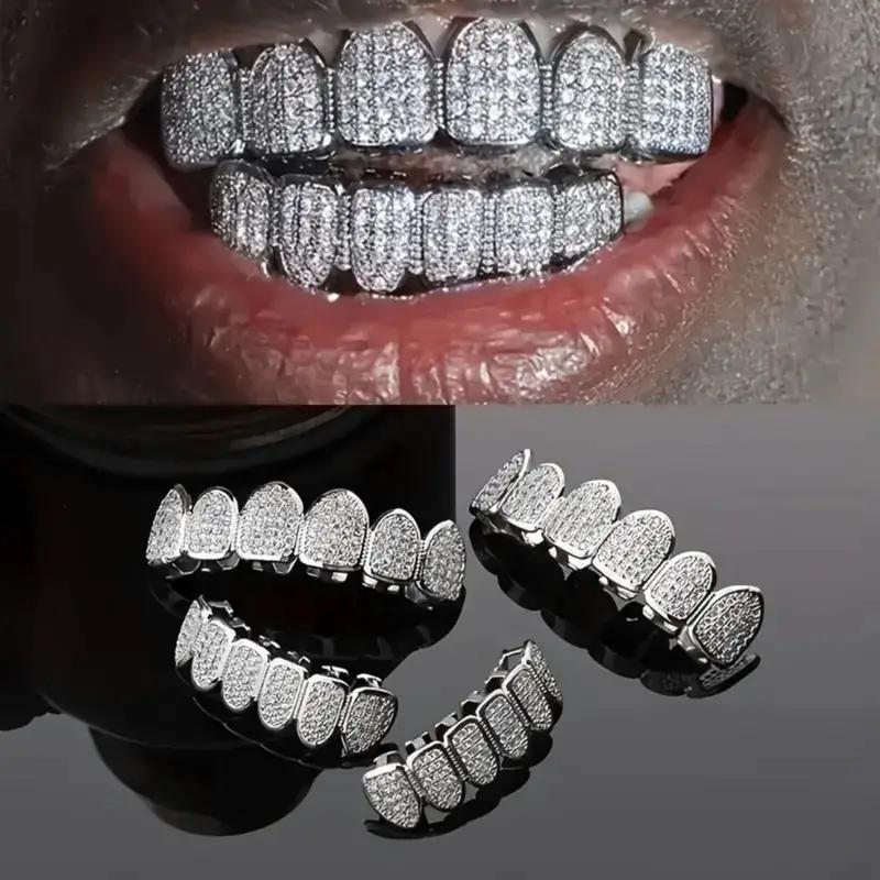 2 Piece Top & Bottom Set for Rappers and Cosplayers - Premium Punk Tooth Caps, Instantly Transform Your SmileSet Hip Hop Cubic Zirconia Teeth Grills Punk Tooth Caps Cosplay Rapper Jewelry Glittering Hip Hop Cubic Zirconia Teeth Grills -