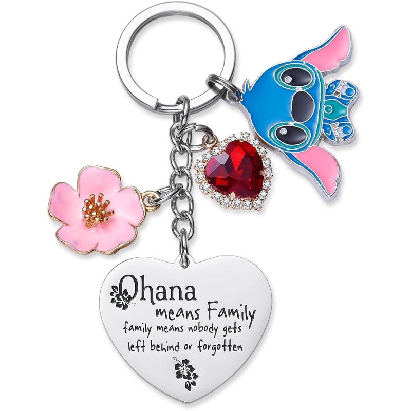 Stitch Gifts Cute Keychains Ohana Means Family Friendship Gift Stich Stuff Ornament Heart Keychain Birthday Present