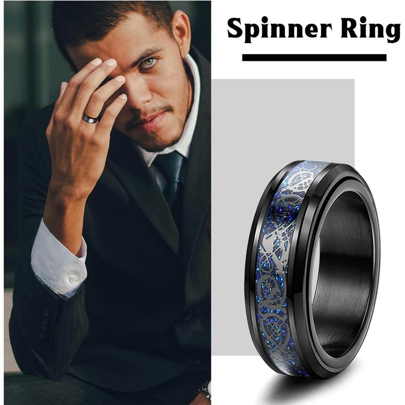 FLORIDECO 12PCS Stainless Steel Band Rings for Men Women Fidget Spinning Chain Ring Fidget Ring Anxiety Relief Ring for Men Fashion Simple Wedding Engagement Black Ring Set Size 7-13 Daily