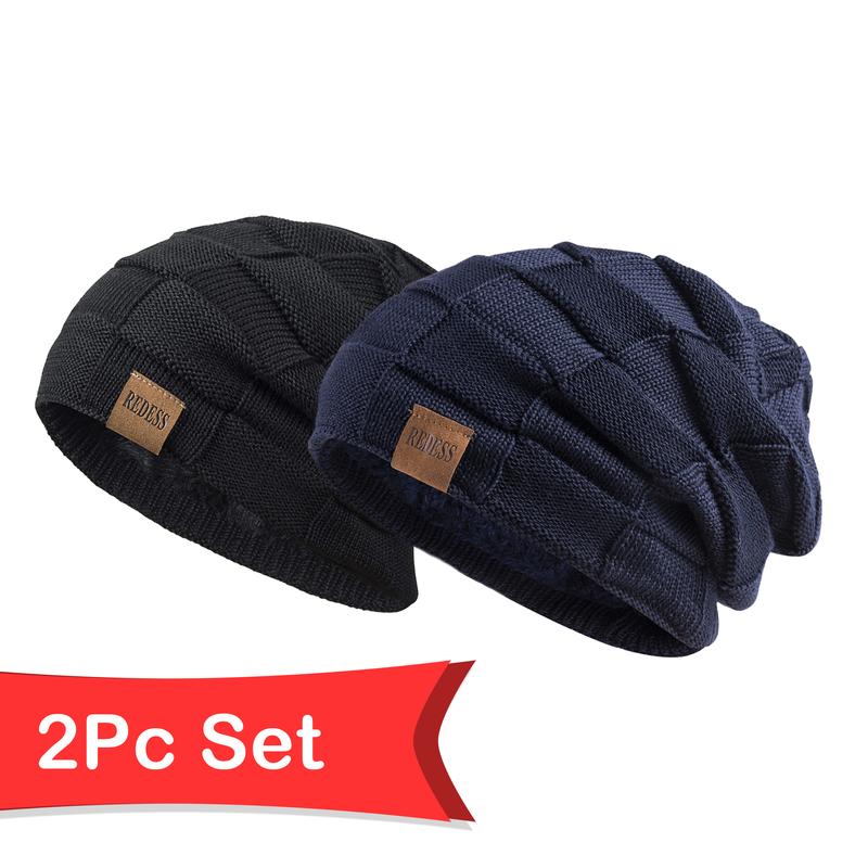 2PCS Beanie Hat for Men and Women Winter Warm Hats Knit Slouchy Thick Skull Cap warm hat winter hat