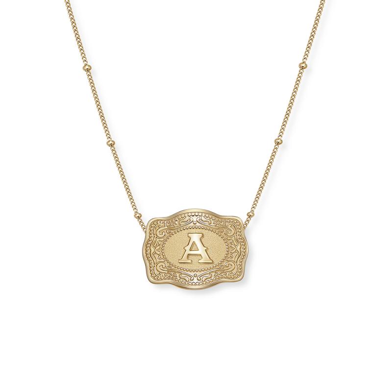 Mini Belt Buckle Necklace (Initial) - Gold