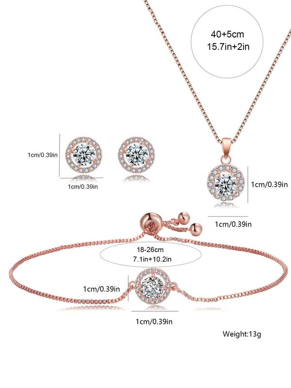 4pcs set Women's Elegant Rhinestone Decorated Pendant Necklace & Stud Earrings & Bracelet, Exquisite Trendy Jewelry, Fashion Jewelry Set for Party Decoration As Gift for Women Without Box