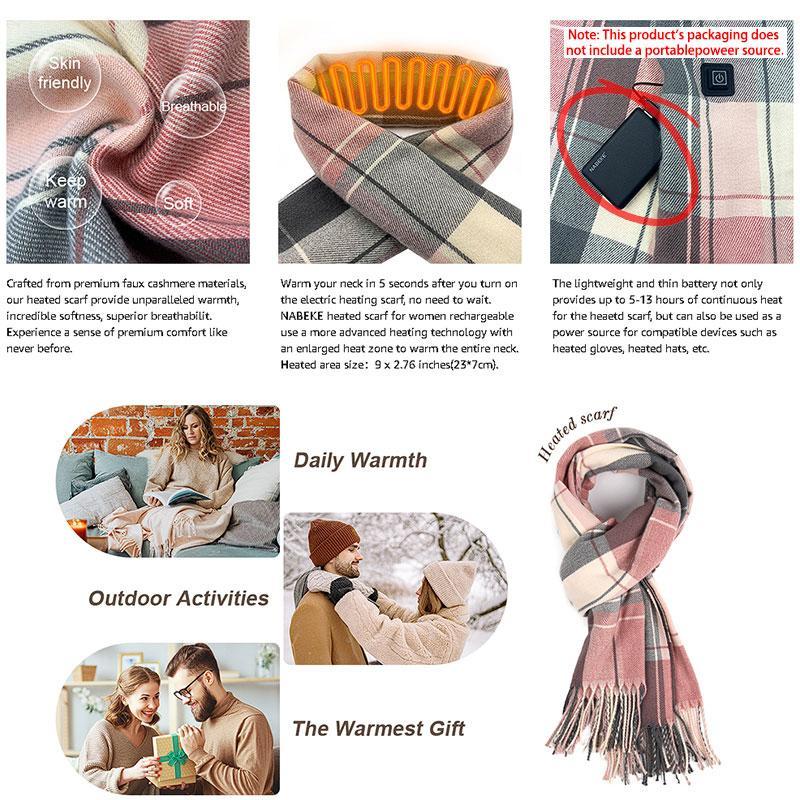 Electric Heated Scarf, Rechargeable Neck Heating Pad with 3-Temperature, Winter Warmth Gift Thanksgiving Gift for Family & Friends (No Power Bank Included)